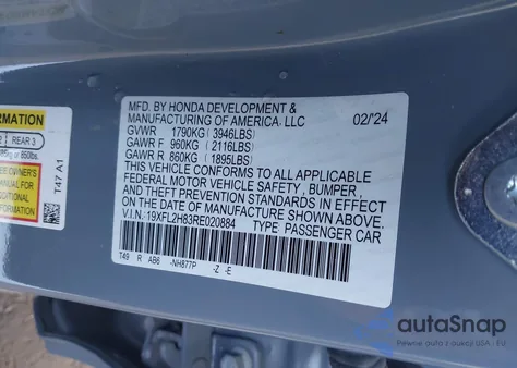 2024 Honda Civic Sport from USA, damaged, VIN 19XFL2H83RE020884